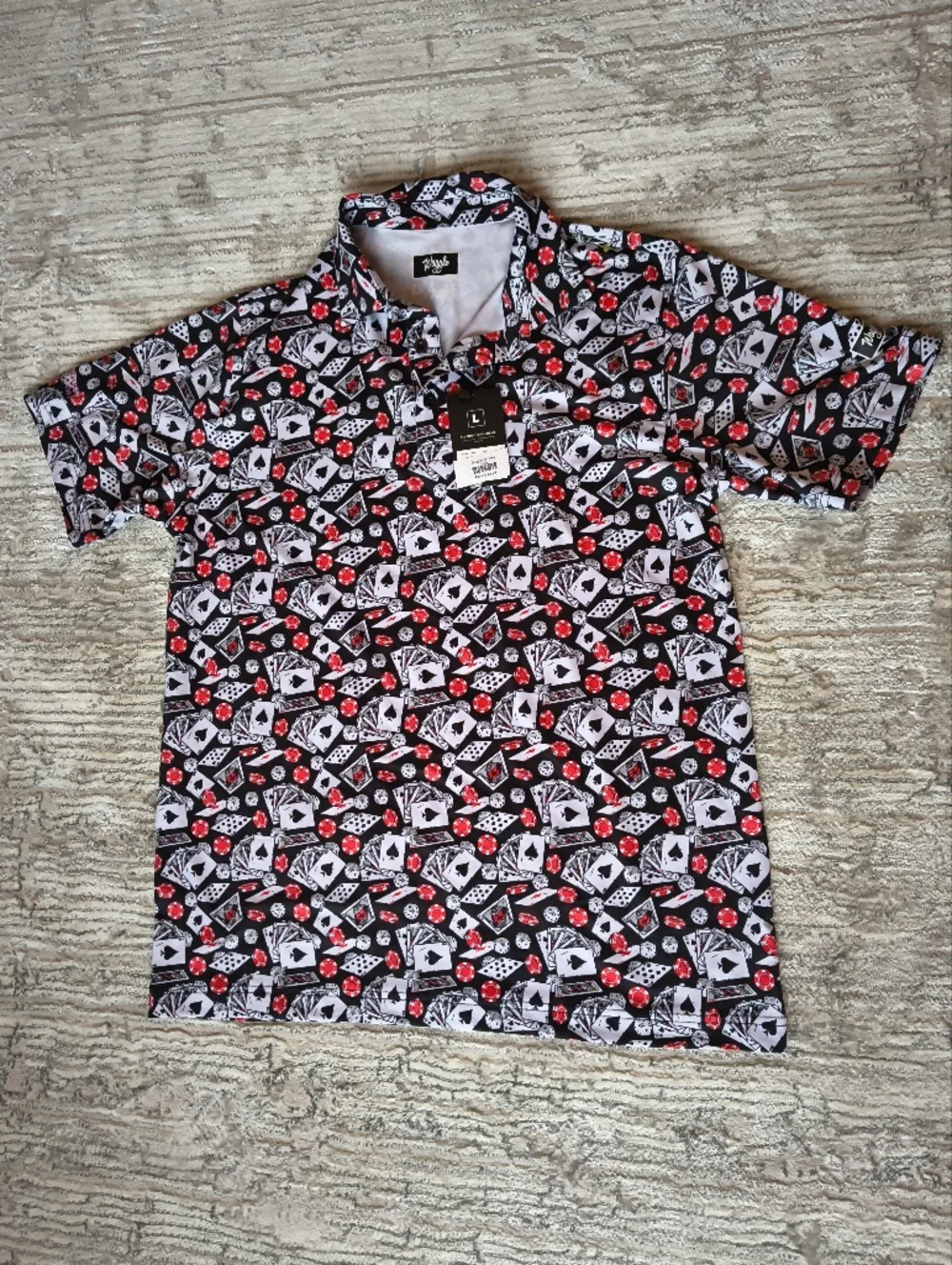 Waggle Golf Men’s Polo Casino Poker Cards Chips Size L NWT - Picture 4 of 4